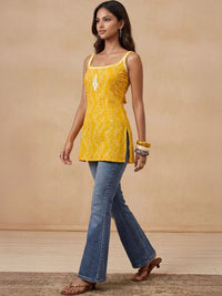 House of Chikankari Women Leheriya Printed Chikankari Kurta