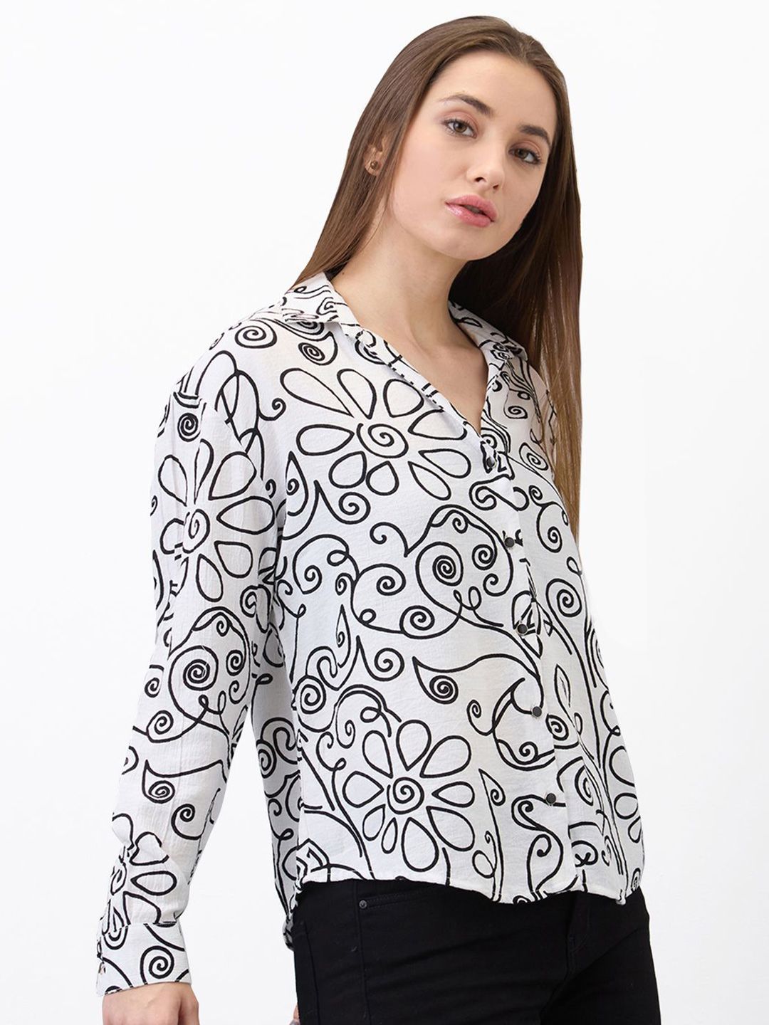 SPYKAR Women Printed Mandarin Collar Shirt Style Top
