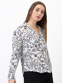 SPYKAR Women Printed Mandarin Collar Shirt Style Top