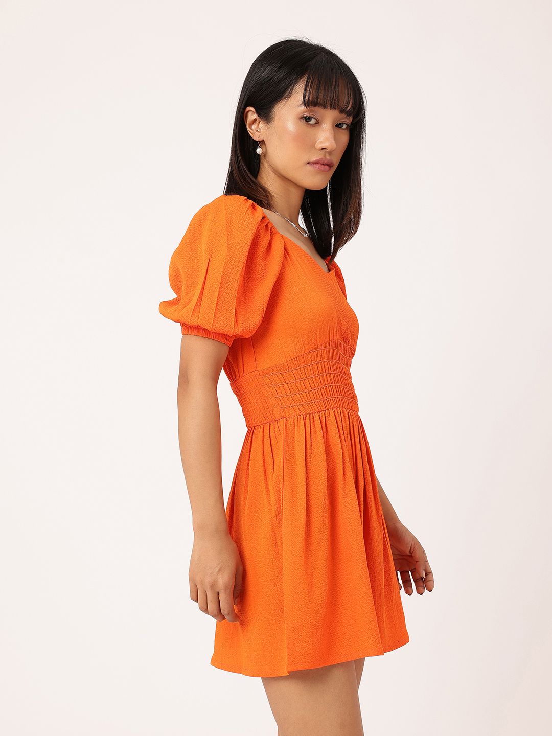 DressBerry Vibrant Style Cinched Waist Seersucker A-Line Mini Dress
