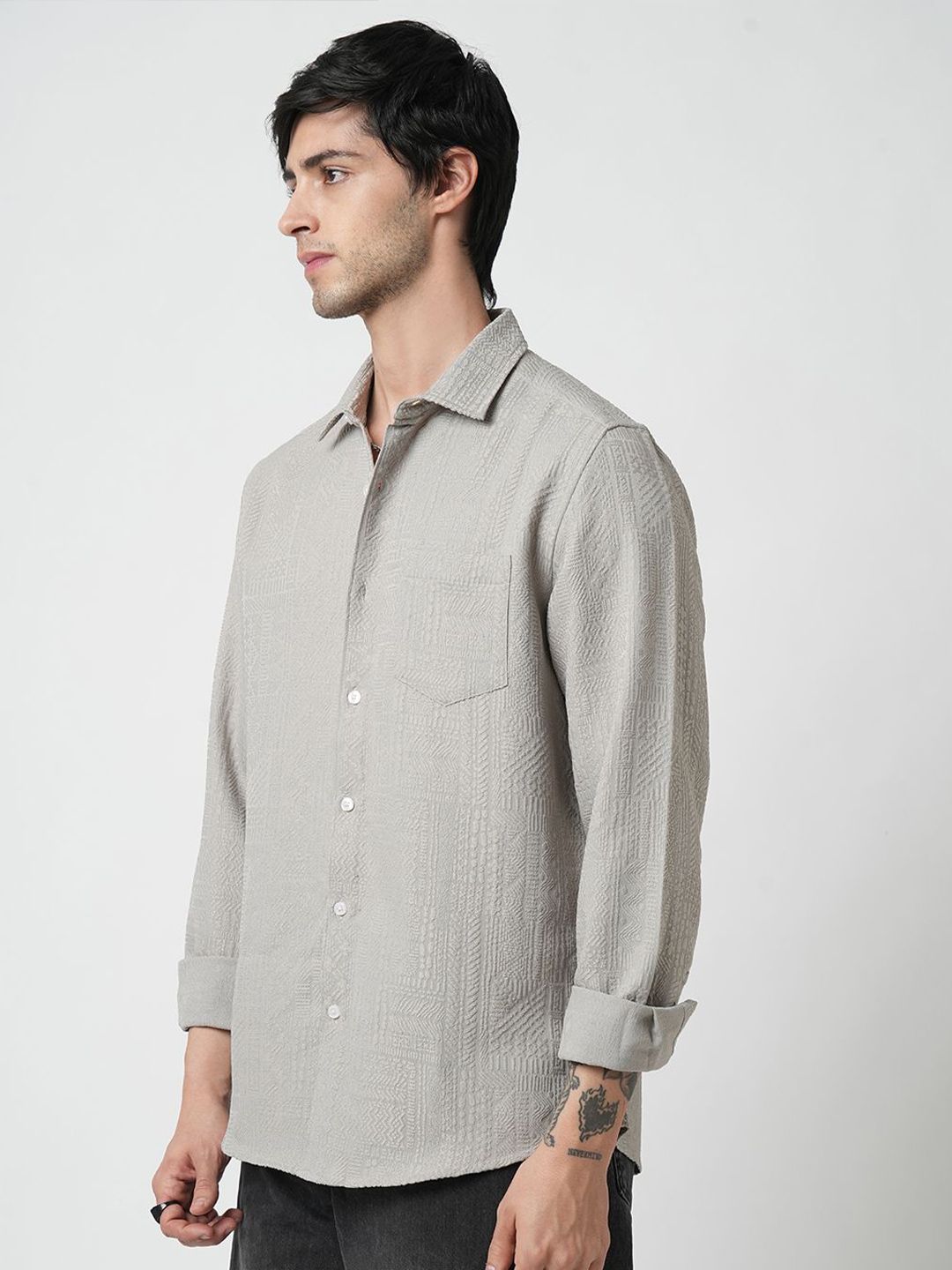 VASTRADO Men Classic Spread Collar Textured Slim Fit Casual Shirt