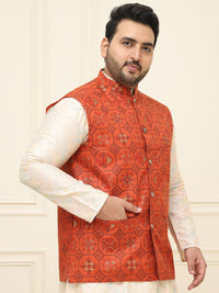 SOJANYA PLUS Lelaki Plus Size Printed Mandarin Collar Nehru Jaket