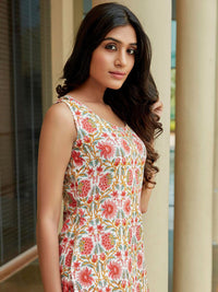 KALINI Floral Printed Sleeveless Gotta Patti Pure Cotton Straight Kurta With Sharara