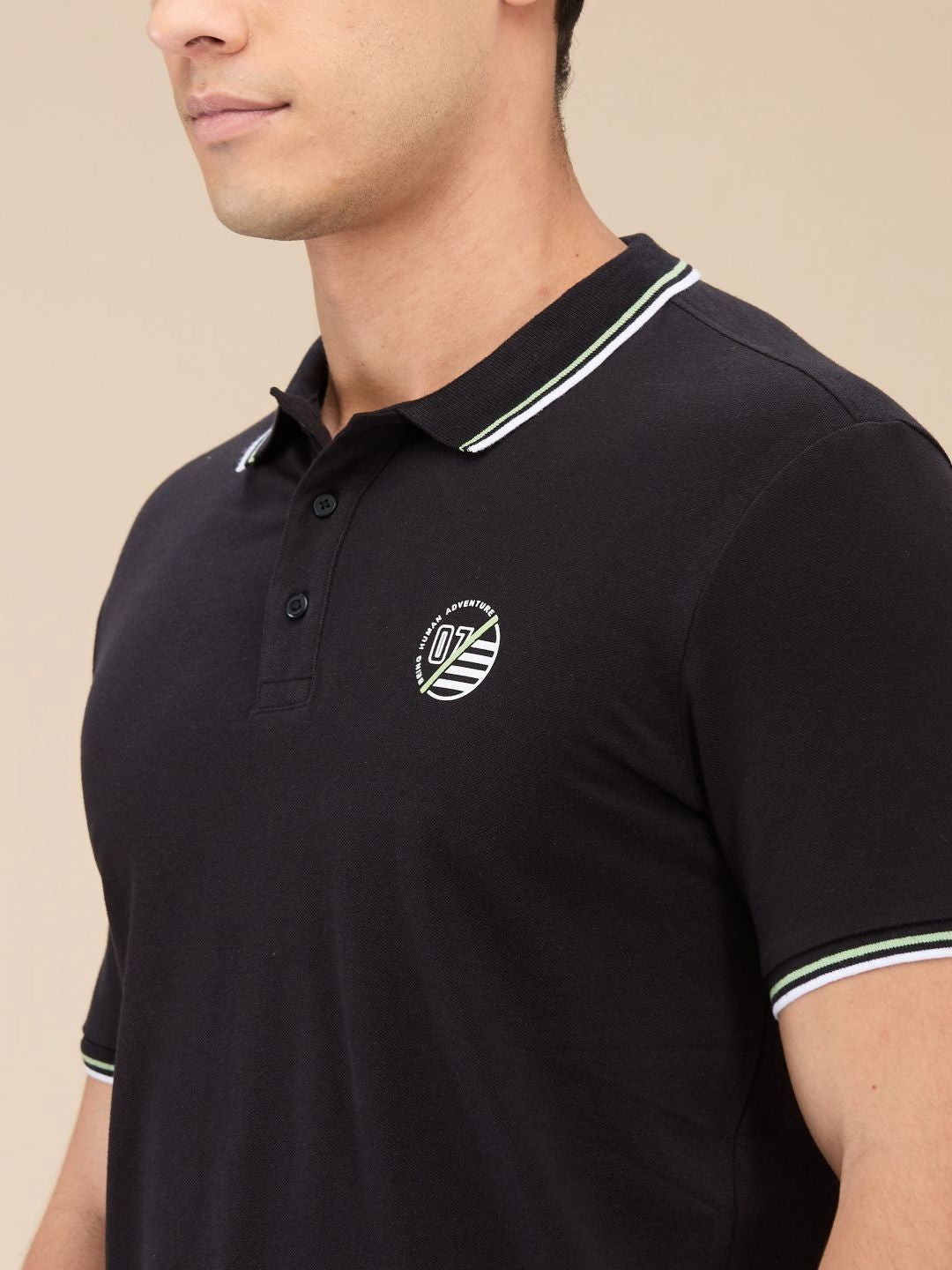 Being Human Men Solid Polo Collar Cotton T-Shirt