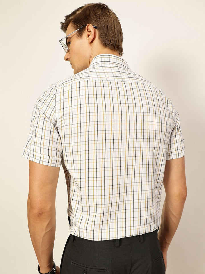 Thomas Scott Men Smart Spread Collar Tartan Checked Cotton Formal Shirt