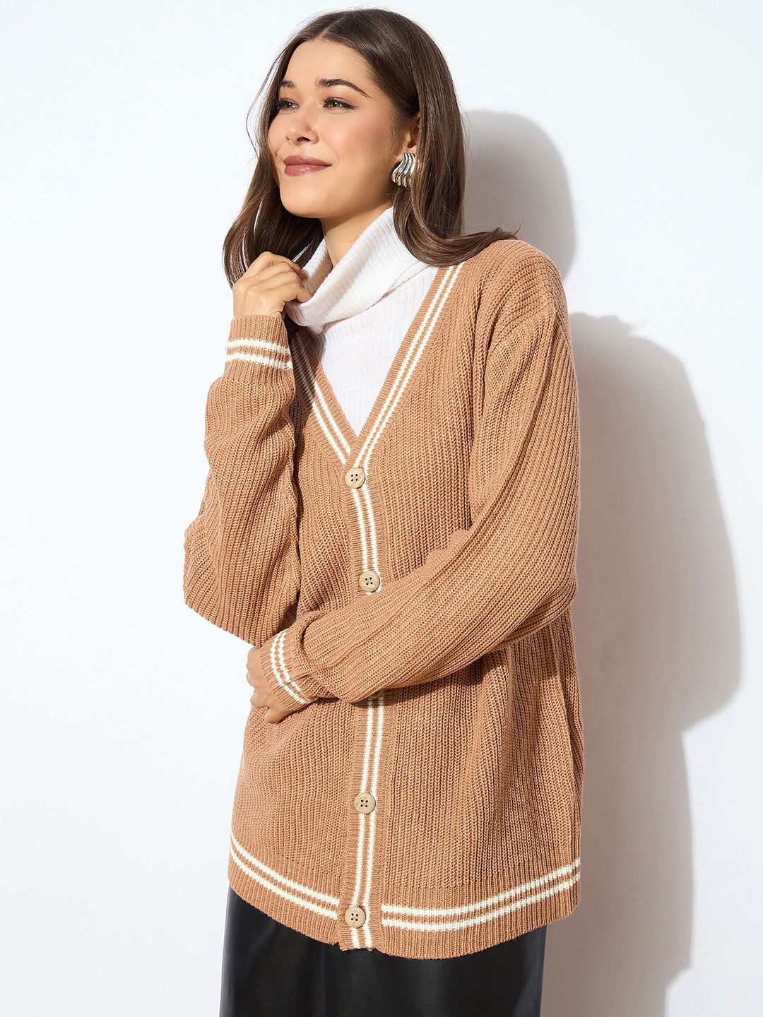 SASSAFRAS Women Acrylic Front-Open Oversized Sweater