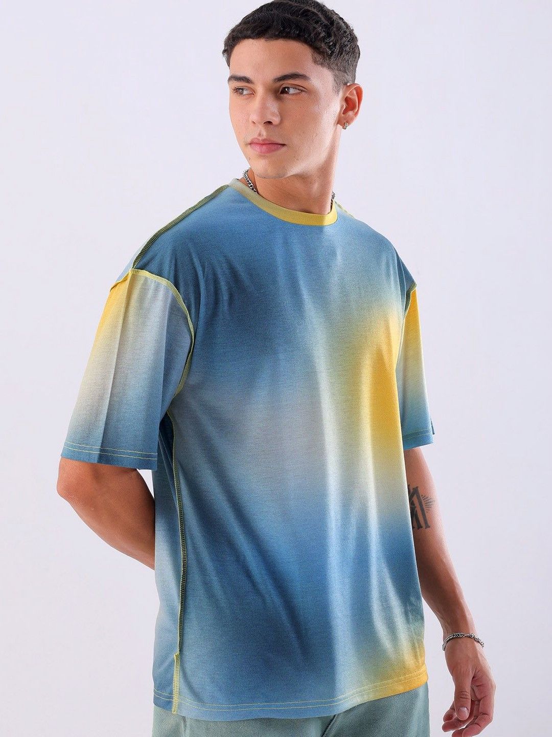 The Indian Garage Co Men Tie and Dye Round Neck Oversized T-shirt