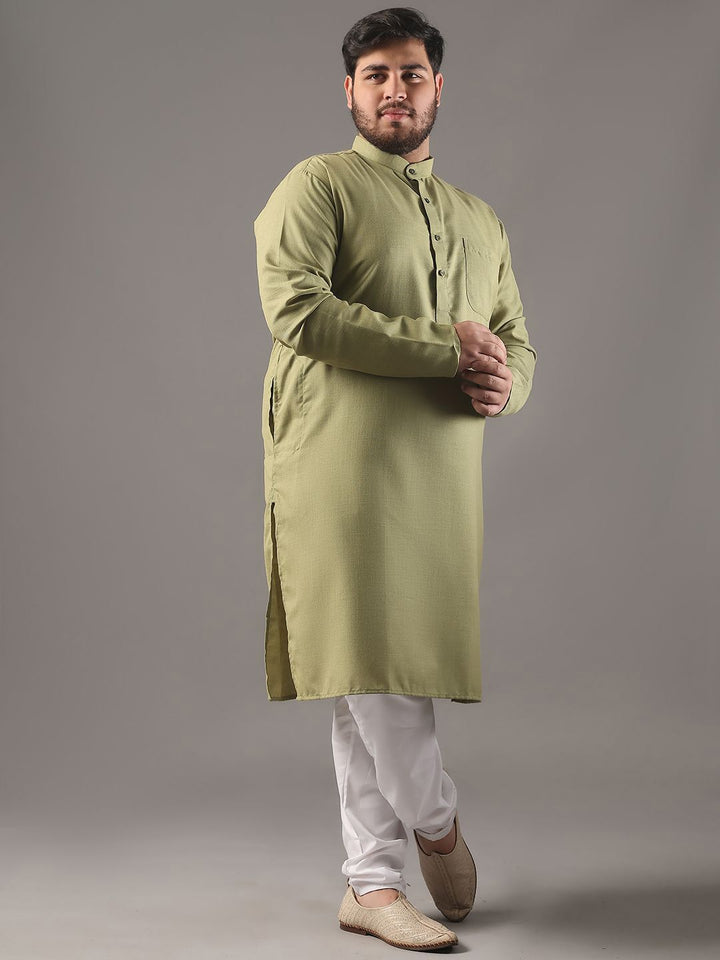 SOJANYA PLUS Plus Size Lelaki Band Collar Pure Cotton Kurta Lurus Dengan Piyama