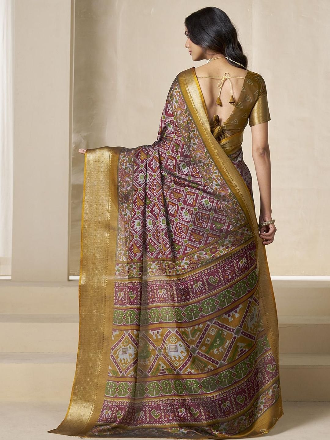 Kalini Motif Etnik Zari Silk Blend Patola Saree