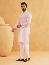 SOJANYA Kolar Mandarin Sulam Geometrik Pure Cotton Kurta Lurus