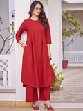 KALINI Pure Cotton Pleated A-Line Kurta with Trousers