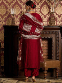 Indo Era Ethnic Motifs Zari Embroidered Liva Kurta with Trouser & Dupatta