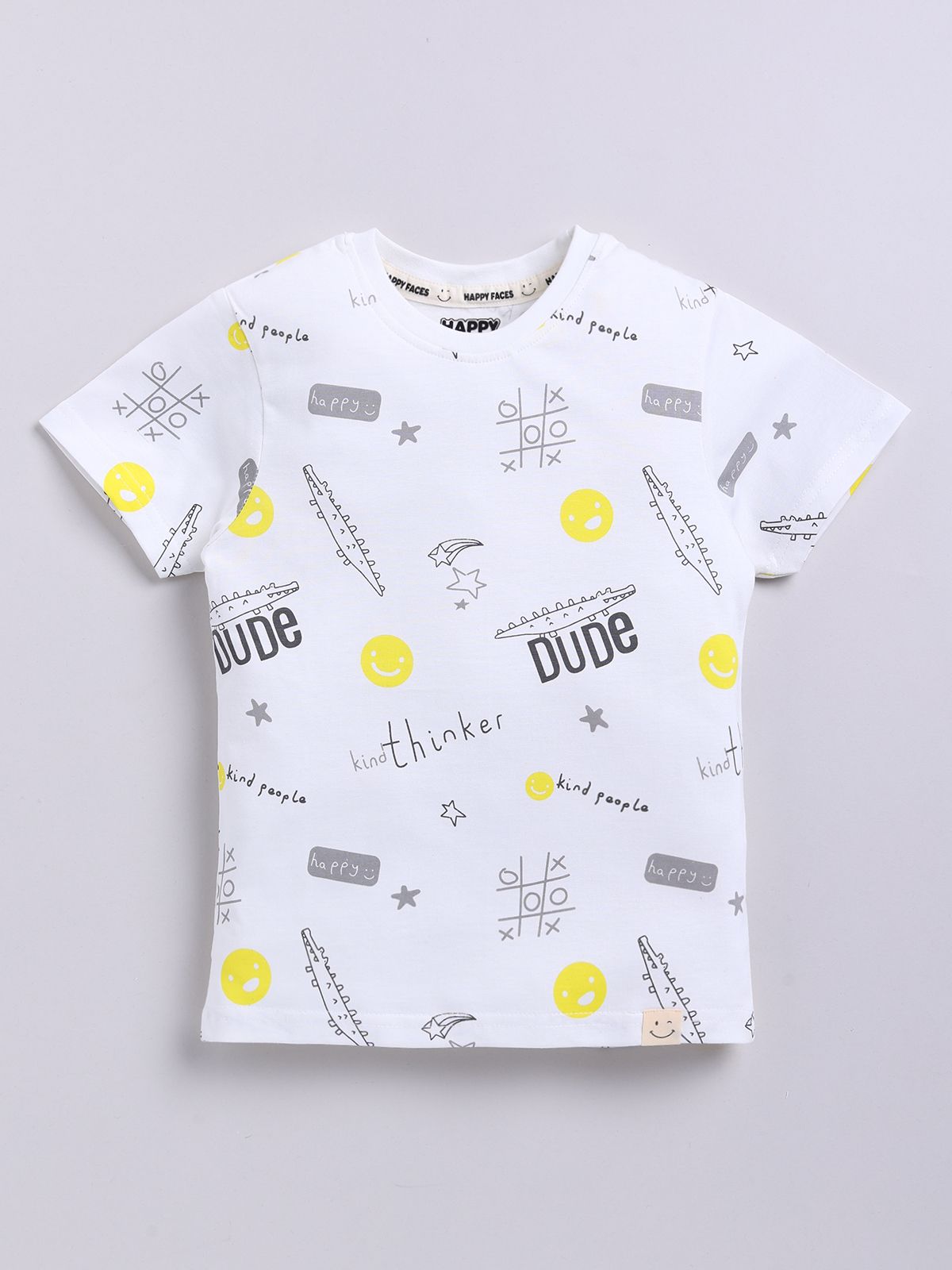 Happy Faces Kids Boys Typography Printed Pure Cotton T-Shirt