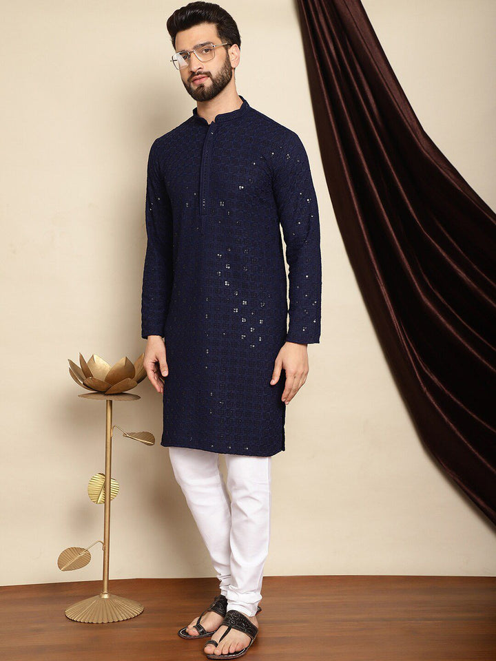 Anouk Embroidered Sequinned Mandarin Collar Pure Cotton Kurta With Churidar