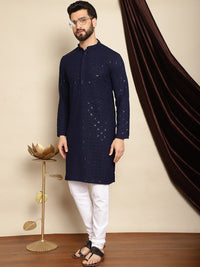Anouk Embroidered Sequinned Mandarin Collar Pure Cotton Kurta With Churidar