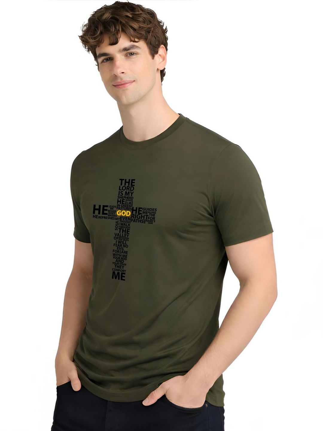 ADRO Typography Printed Round Neck Short Sleeves Regular Fit Pure Cotton T-shirt