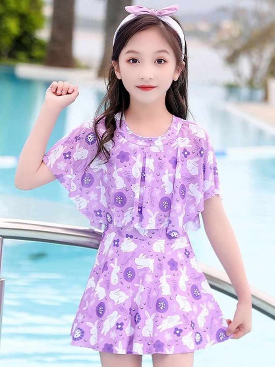 YK Girls Printed Swim Dress