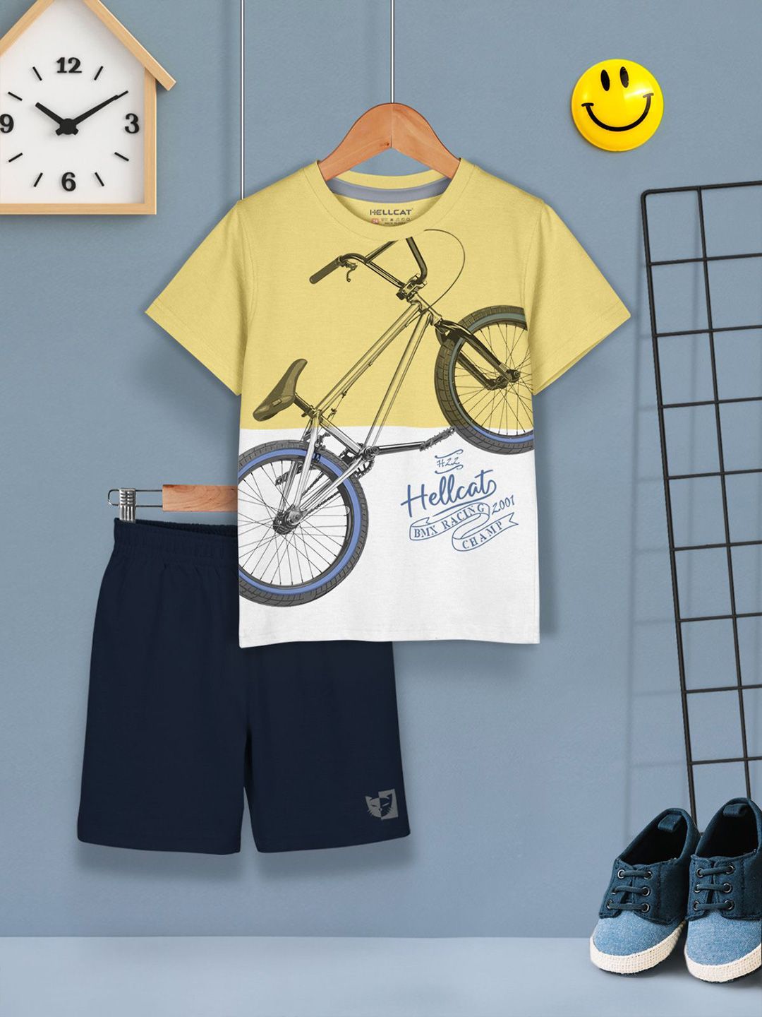HELLCAT Boys Pack of 3 Printed Round Neck T-Shirts With Shorts