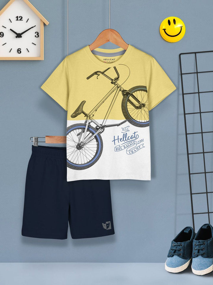HELLCAT Boys Pack of 3 Printed Round Neck T-Shirts With Shorts
