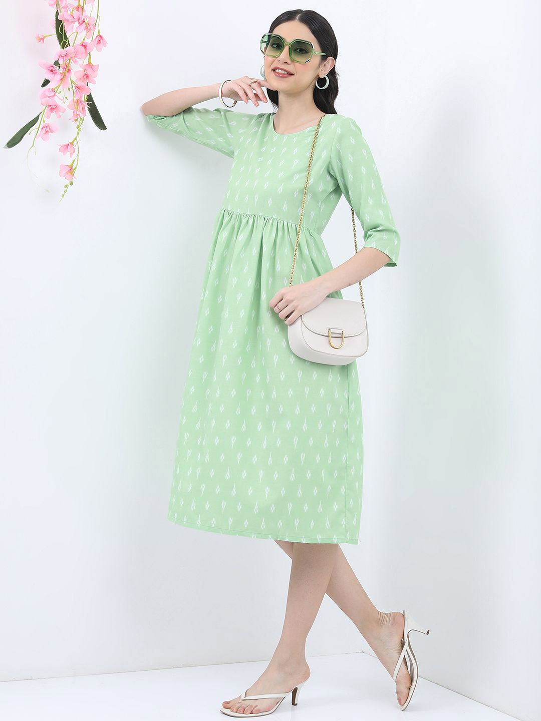 Vishudh Women Ethnic Printed A-Line Midi Dress