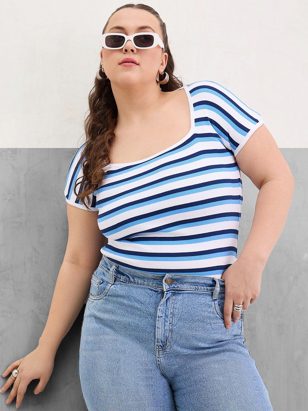 SASSAFRAS Women Curve Striped Cotton Fitted Top