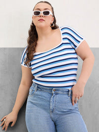 SASSAFRAS Women Curve Striped Cotton Fitted Top