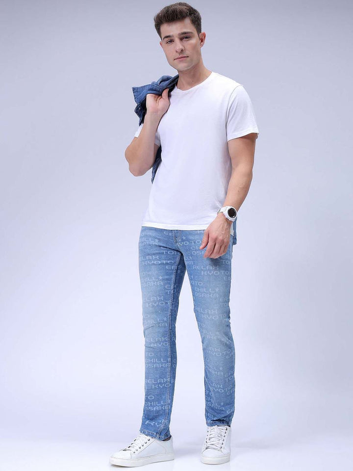 The Indian Garage Co Men Printed Slim Straight Fit Stretchable Jeans