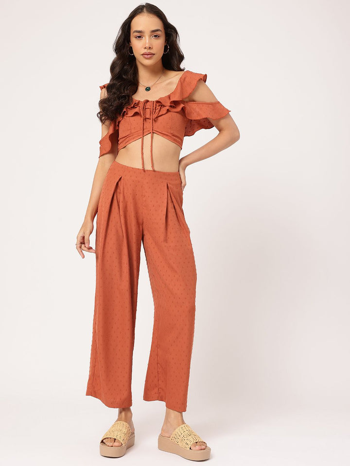 DressBerry Stylish & Romantic Ruffle Dobby Detail Pleated Co-Ords