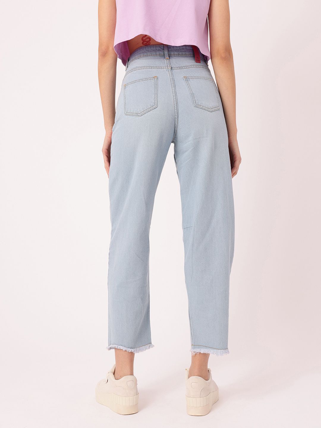 DressBerry Women Soft Vibe Slouchy Fit Light Fade Frayed Jeans