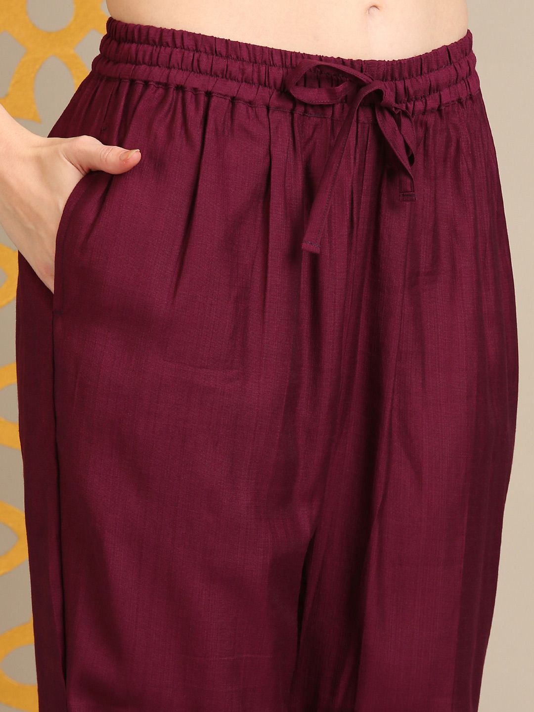Anouk Maroon Floral Yoke Design Thread Work Straight Kurta With Trouser & Dupatta