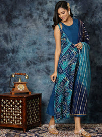 KALINI Women Rayon Embroidered Anarkali Bandhani Print Kurta With Organza Dupatta Set