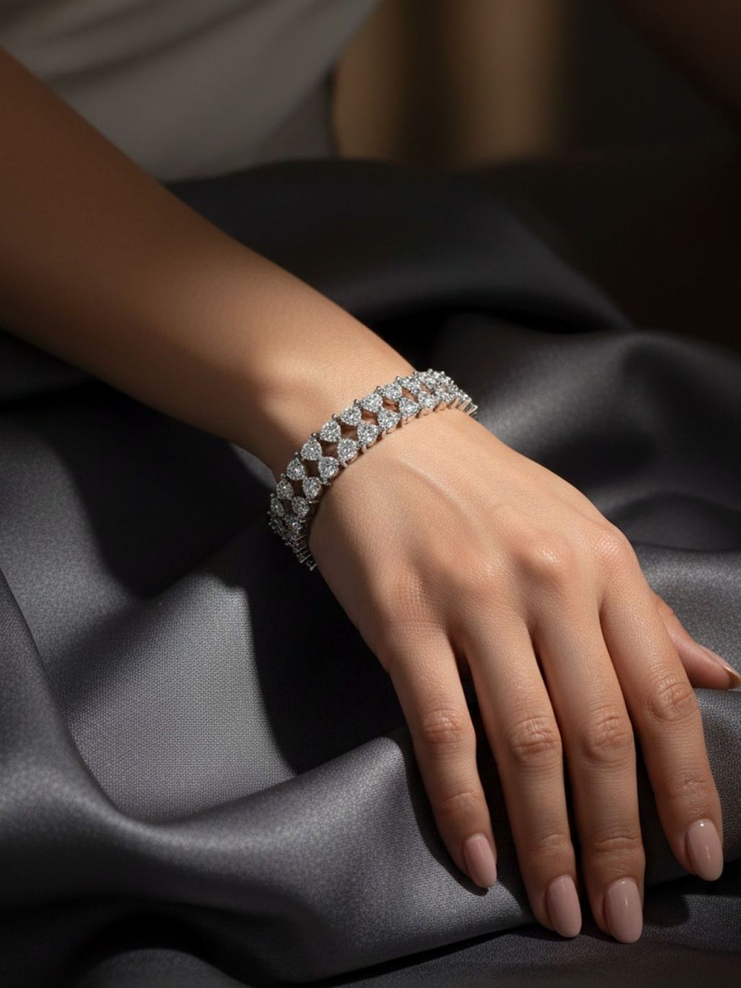 PANASH Women Brass American Diamond Silver-Plated Wraparound Bracelet