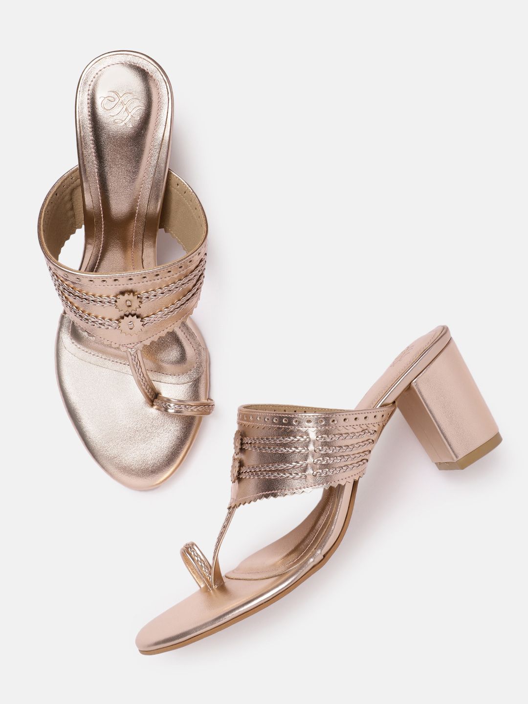 House of Pataudi Open Toe Woven Design Block Heels
