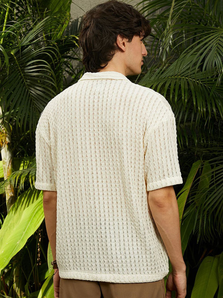 Campus Sutra Men Comfort Cuban Collar Textured Polycotton Oversized Casual Shirt