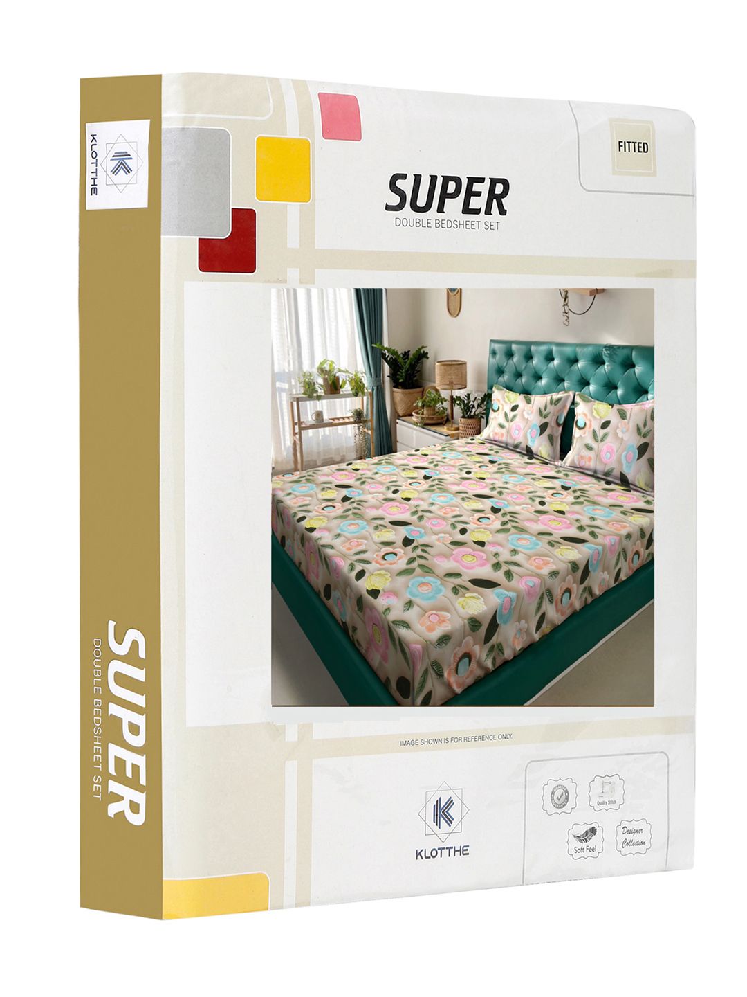 KLOTTHE Beige & Pink Floral Printed Fitted 300 TC King 7D Bedsheet With 2 Pillow Cover