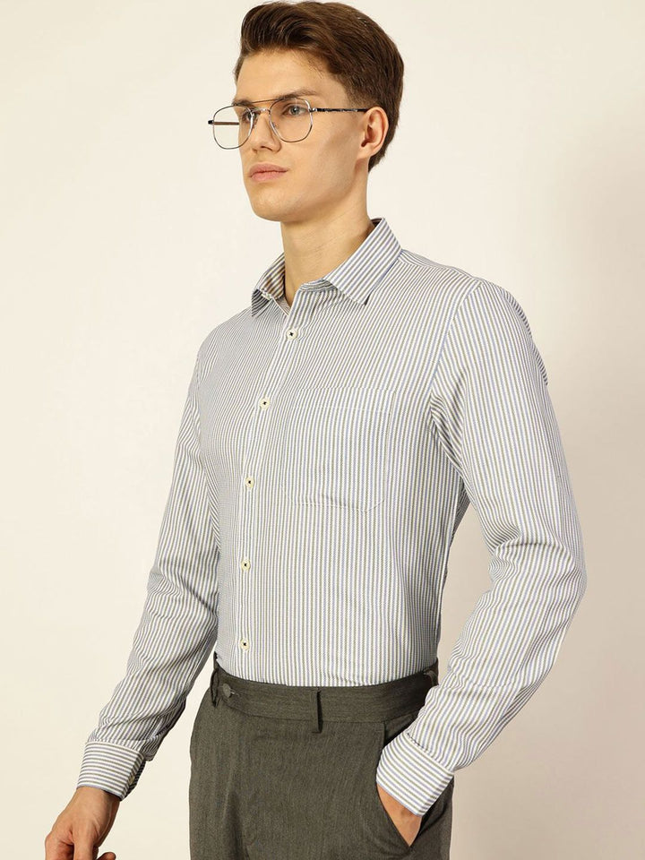Thomas Scott Men Smart Spread Collar Pinstripes Striped Cotton Formal Shirt