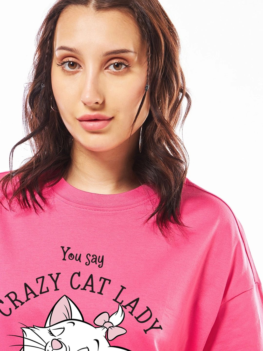 Bewakoof Official Disney Merchandise Women's Crazy Cat Lady Pure Cotton Printed Oversized T-Shirt