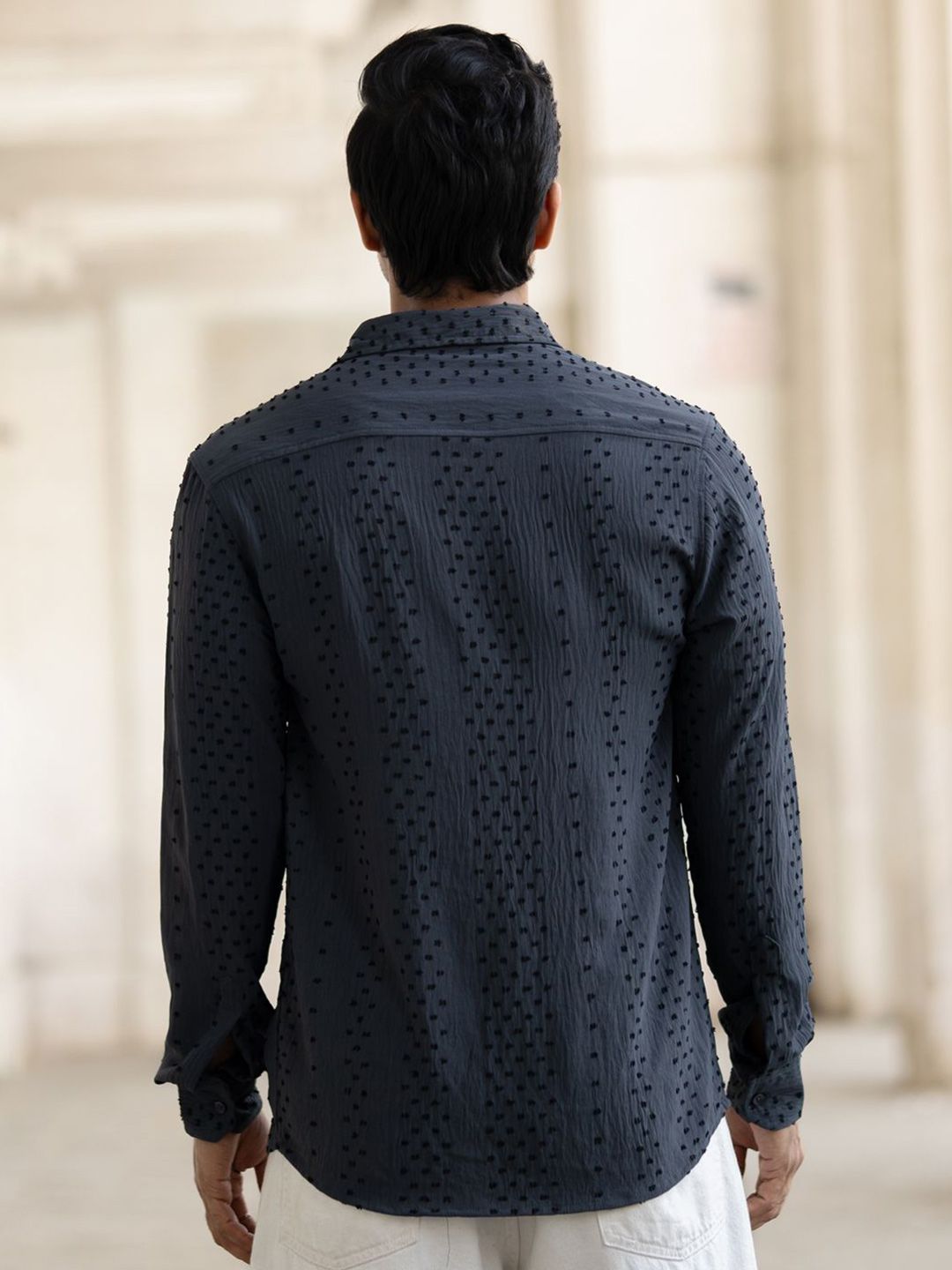 Powerlook Men Spread Collar Textured Casual Shirt