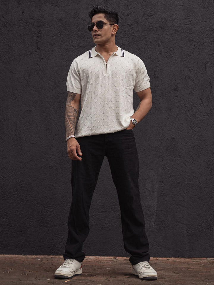Powerlook Men Self Design Polo Collar Pure Cotton T-Shirt