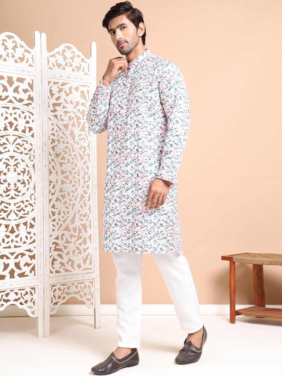 Anouk Men Printed Regular Sequinned Kurta with Pyjamas