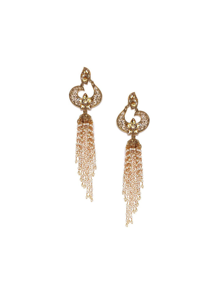 Anouk Off Batu Bersalut Emas Putih Bertatah & Manik Berbentuk Kubah Jhumkas