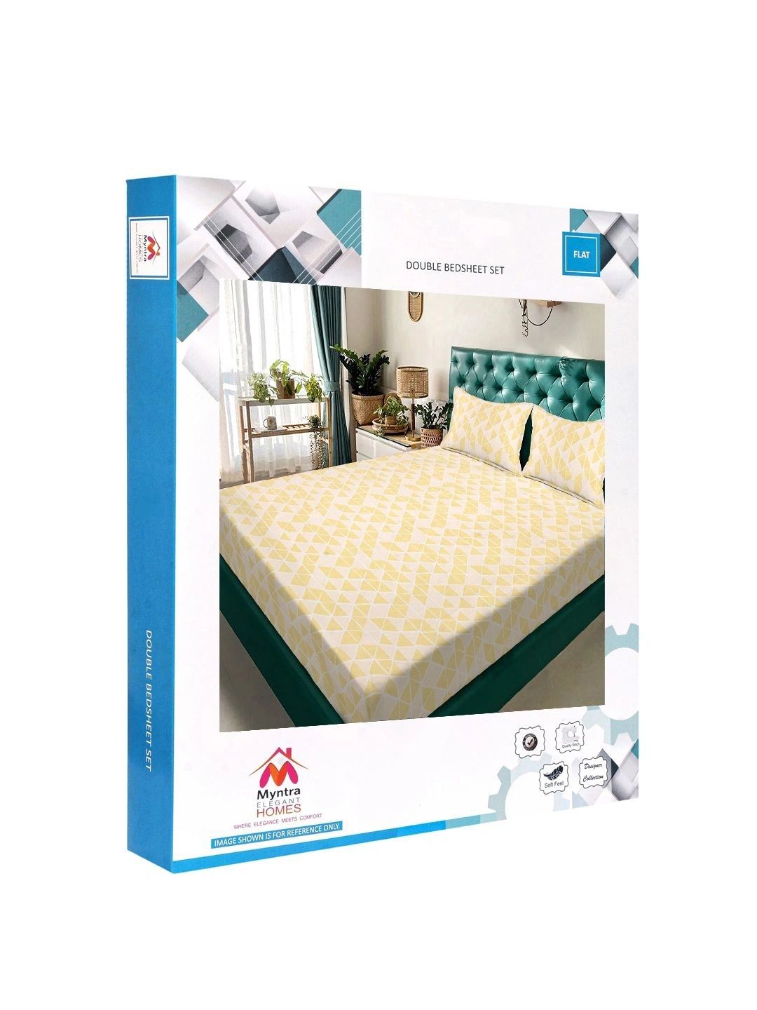 Myntra Elegant Homes Yellow Geometric 300 TC King Double Bedsheet dengan 2 Sarung Bantal