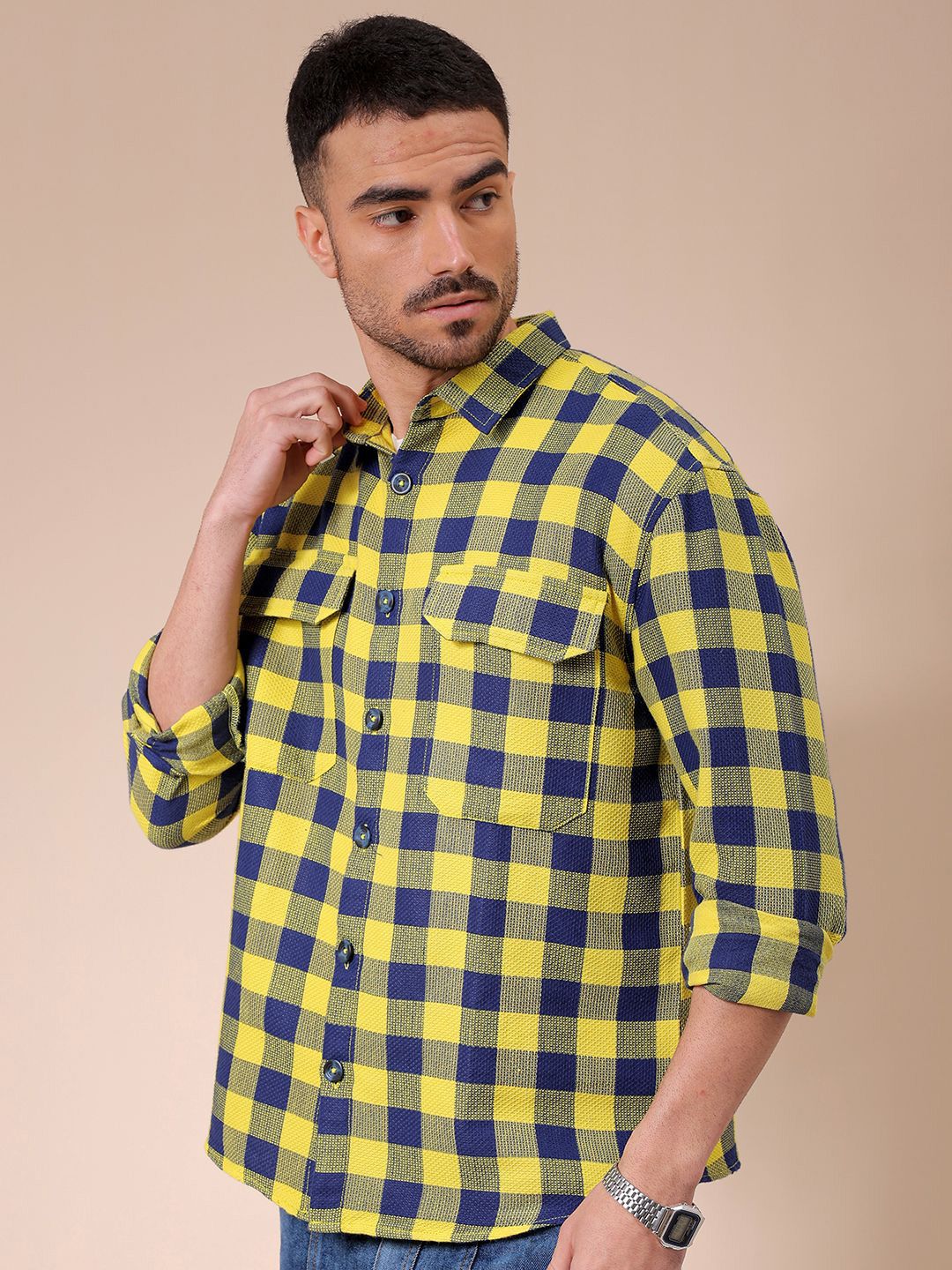 The Indian Garage Co Men Relaxed Fit Checked Dobby Textured Resortwear Shirt