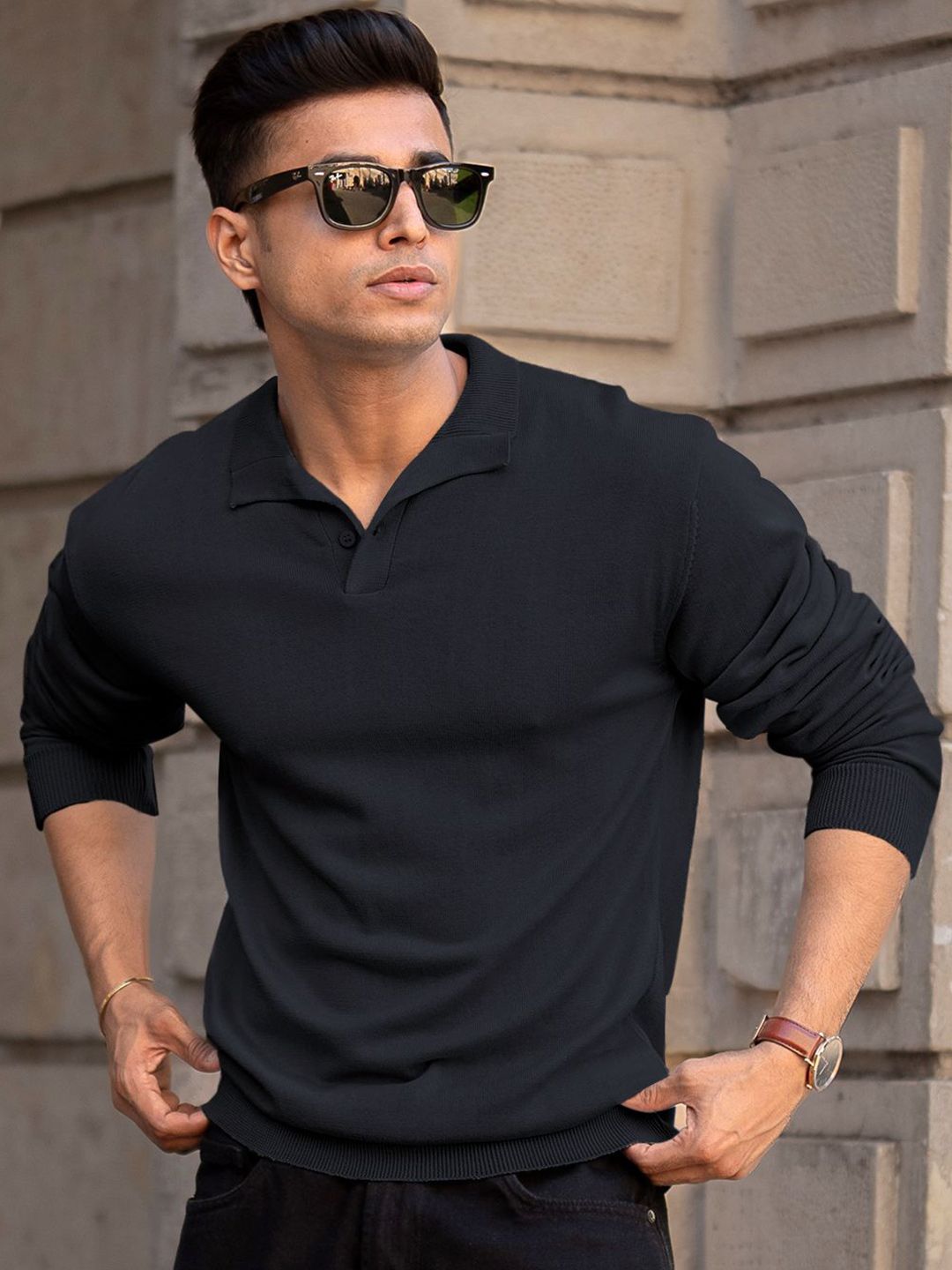 Powerlook Men Solid Polo Collar Cotton T-shirt