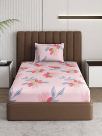 Monte Carlo Pixel Magenta & Gray Floral Dicetak 120 TC Single Bedsheet Set 1.52 m x 2.30 m