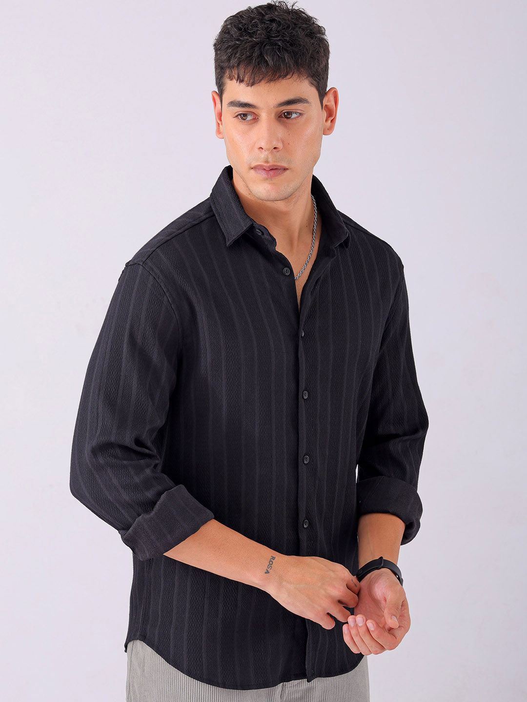 The Indian Garage Co Men Slim Fit Textured Jacquard Resortwear Shirt