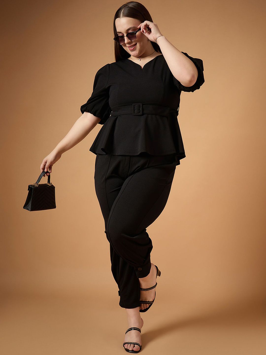 Sassafras Lengan Pendek Peplum Top & Trouser Co-Ords