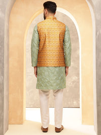 Anouk Olive Geometric Embroidered Straight Kurta With Pyjamas And Nehru Jacket