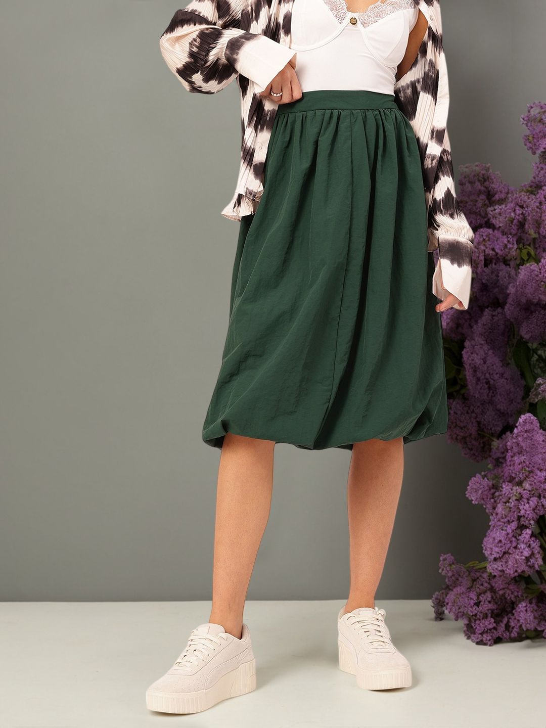 DressBerry Voluminous Vibe Gathered Balloon Midi Skirt