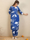 Indo Era Floral Printed Notch Neck Straight Kurta With Trousers